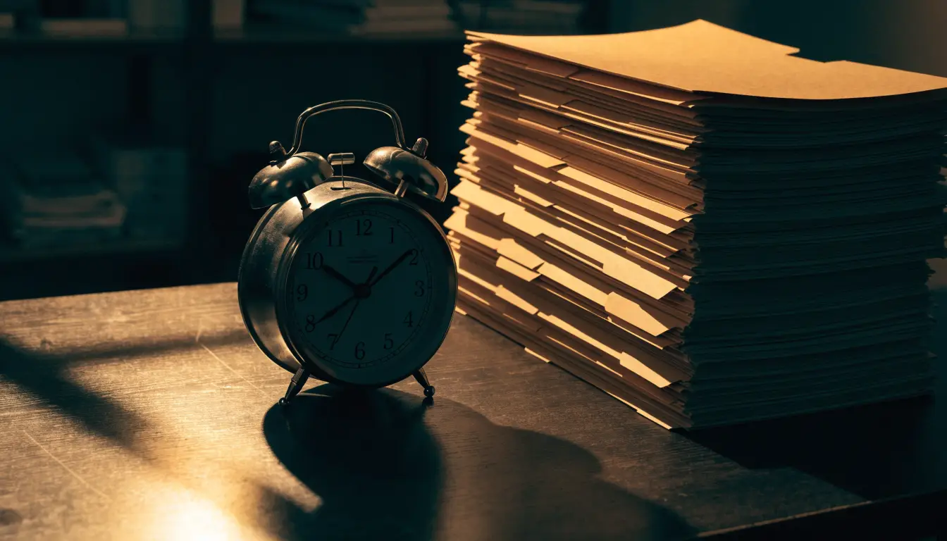 Un reloj sobre un calendario y documentos — los plazos para reclamar por un accidente en California